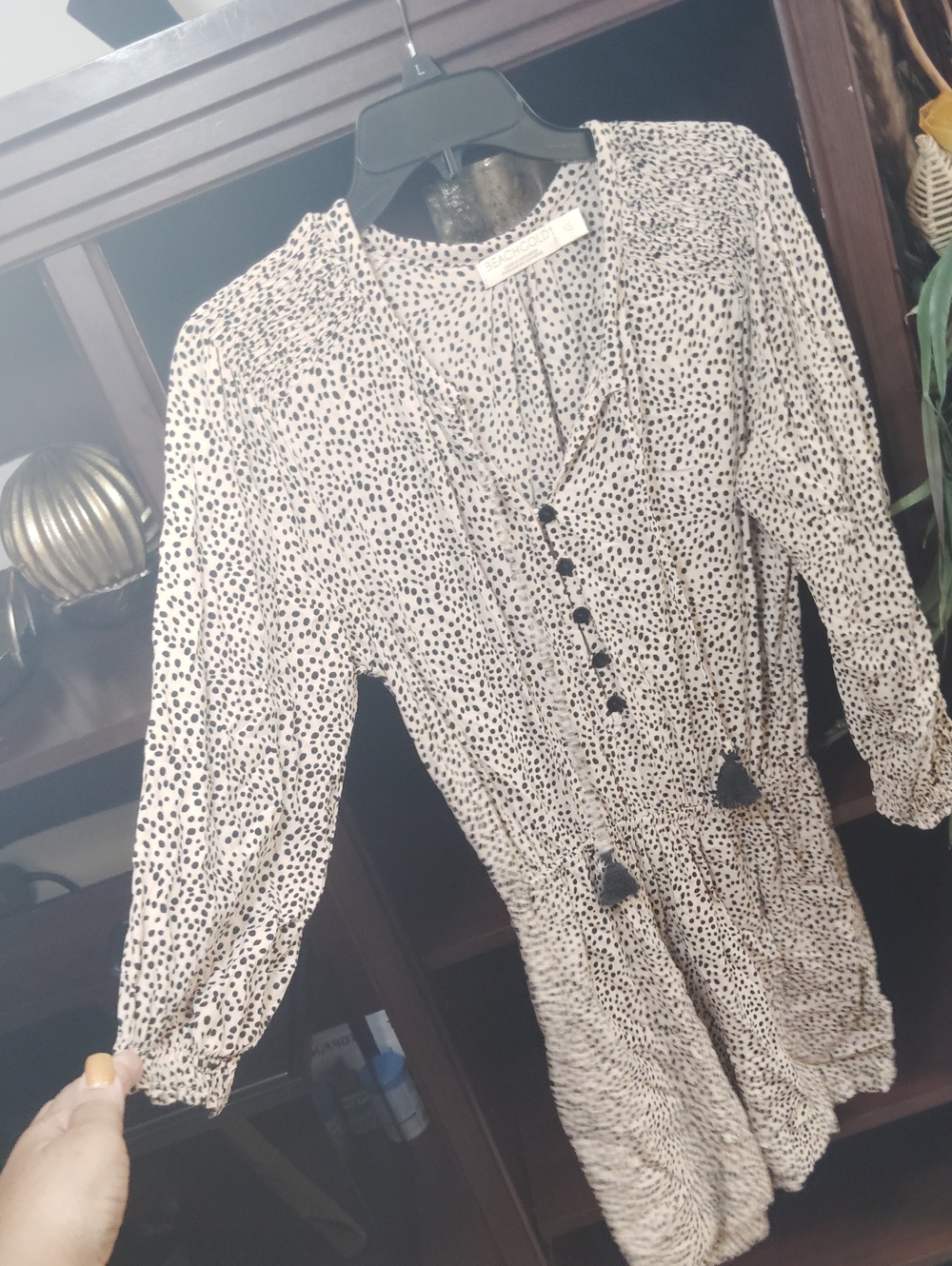 BEACHGOLD Beige and Black Dotted Long-Sleeve Romper